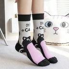 Cotton Blend Mid Calf Cat Print Socks