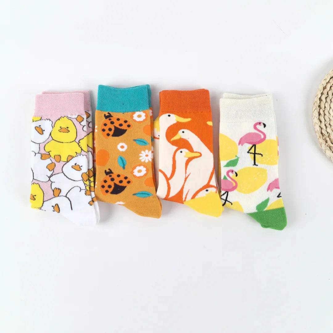 Cotton Blend Animal Pattern Mid Calf Socks for Women - 6