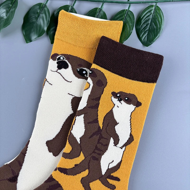 Cotton Blend Otter Pattern Crew Socks - 4