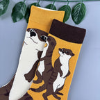 Cotton Blend Otter Pattern Crew Socks
