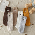 Polyester Blend Bear Cartoon Pattern Mid Tube Casual Socks