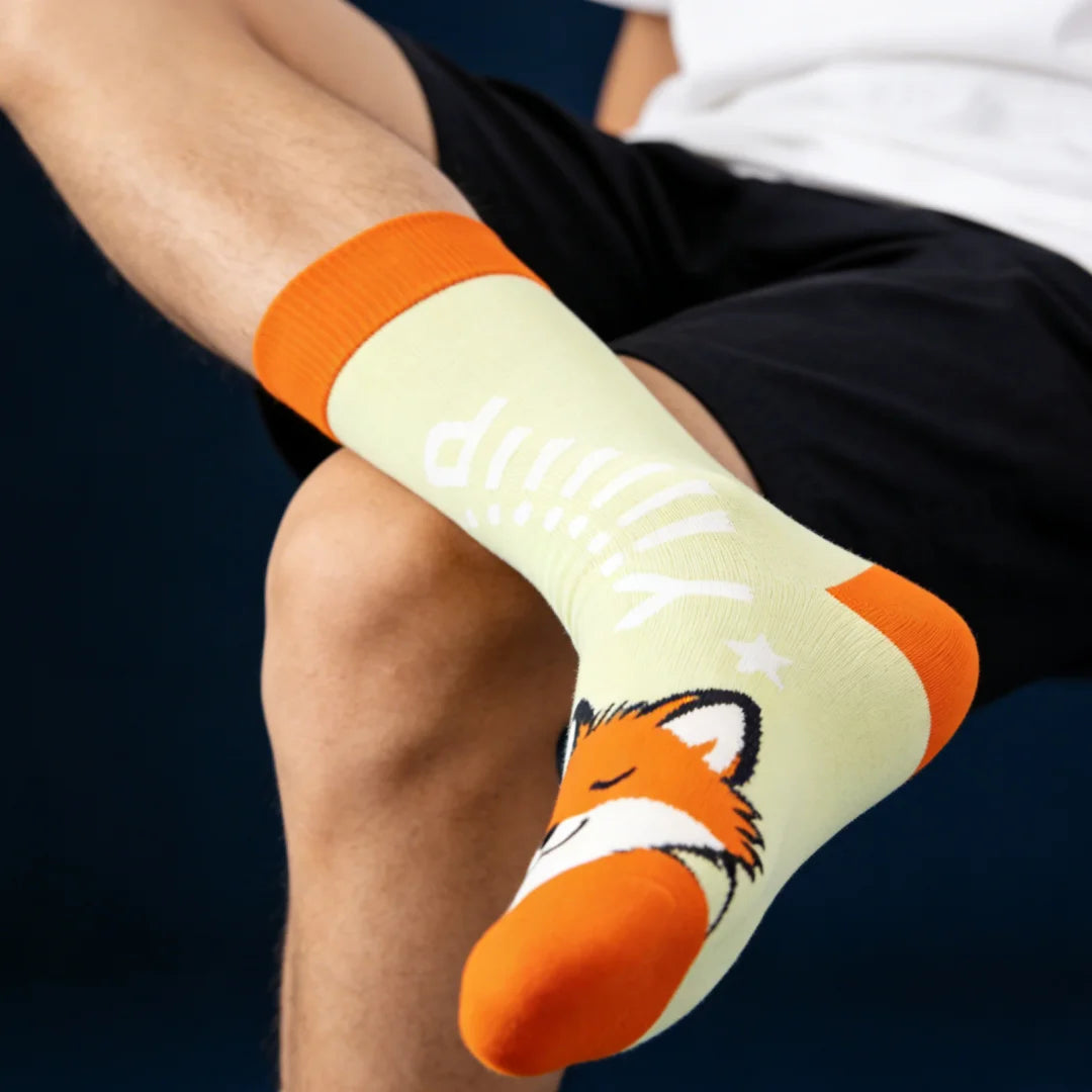 Fox Pattern Cotton Blend Crew Socks - 5