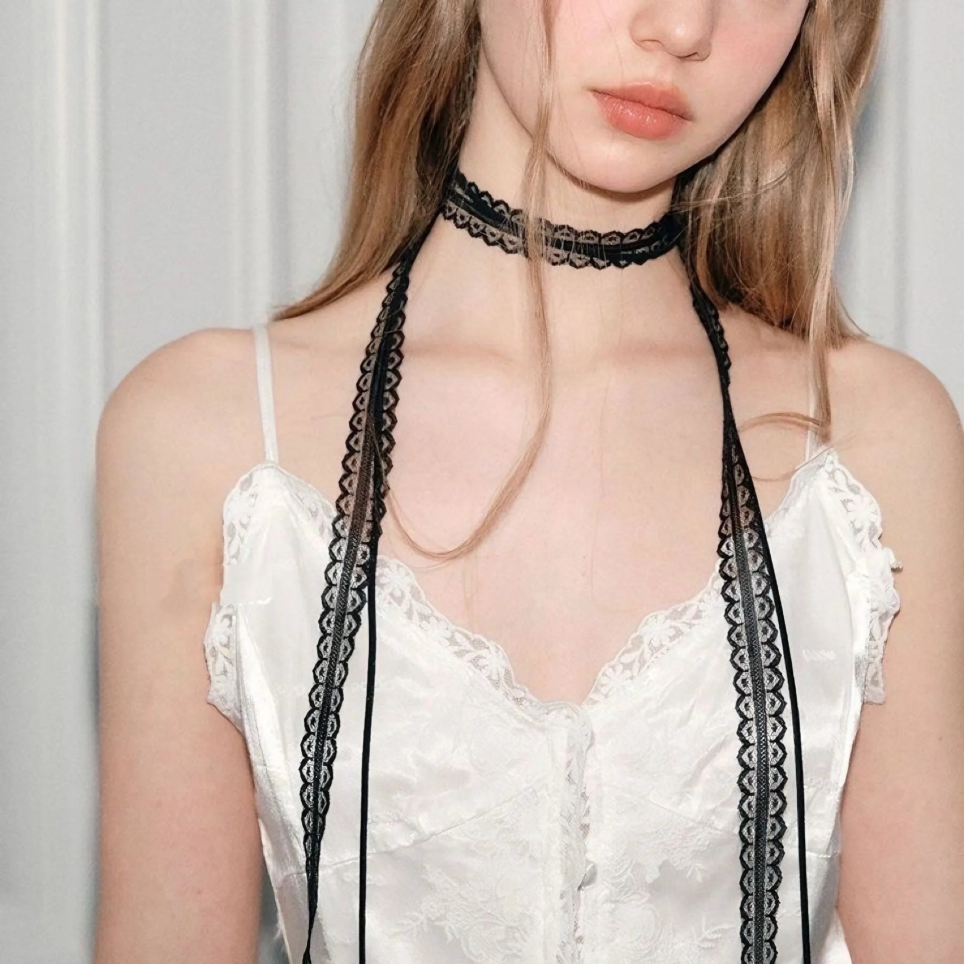 Lace Ribbon Bowknot Choker Necklace - 13