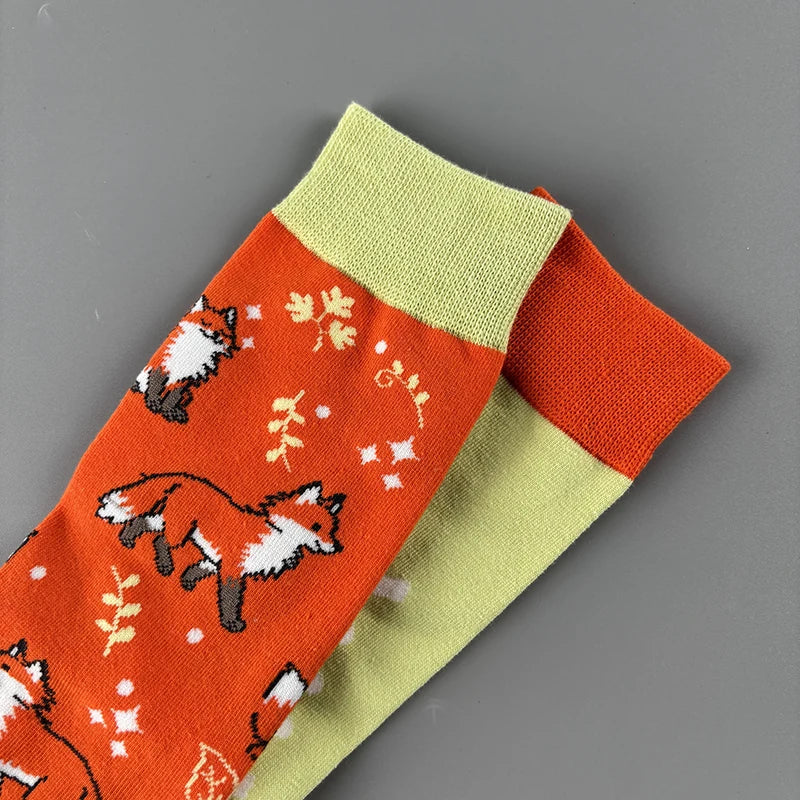 Cotton Blend Fox Pattern Casual Socks