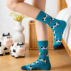 Cotton Blend Cartoon Cow Pattern Mid Calf Socks