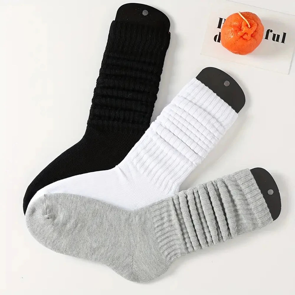 Polyester Elastane Pleated Mid Length Women Casual Socks