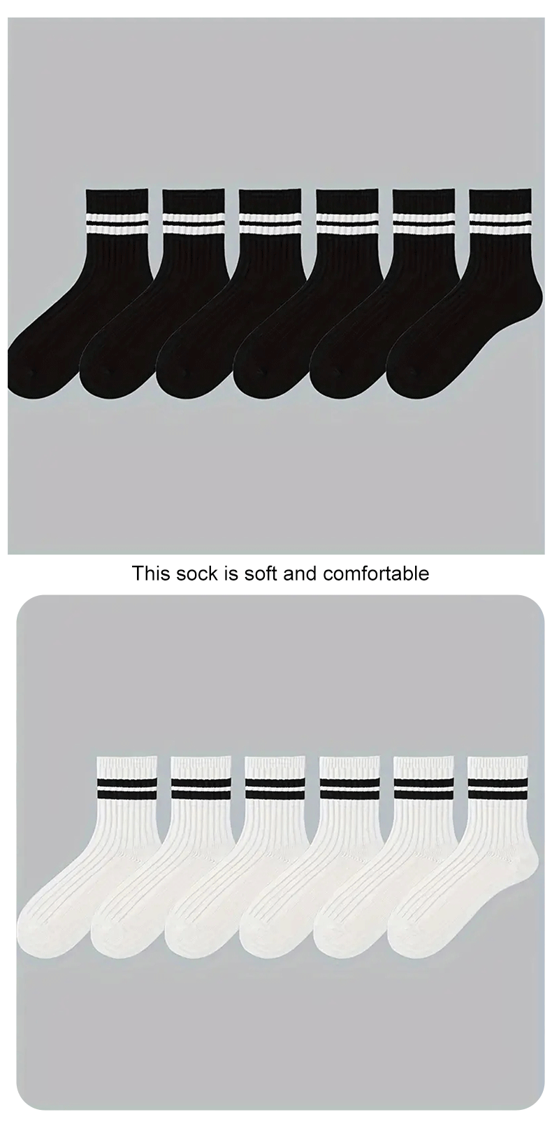 Polyester Blend Striped Mid Tube Crew Socks - 9