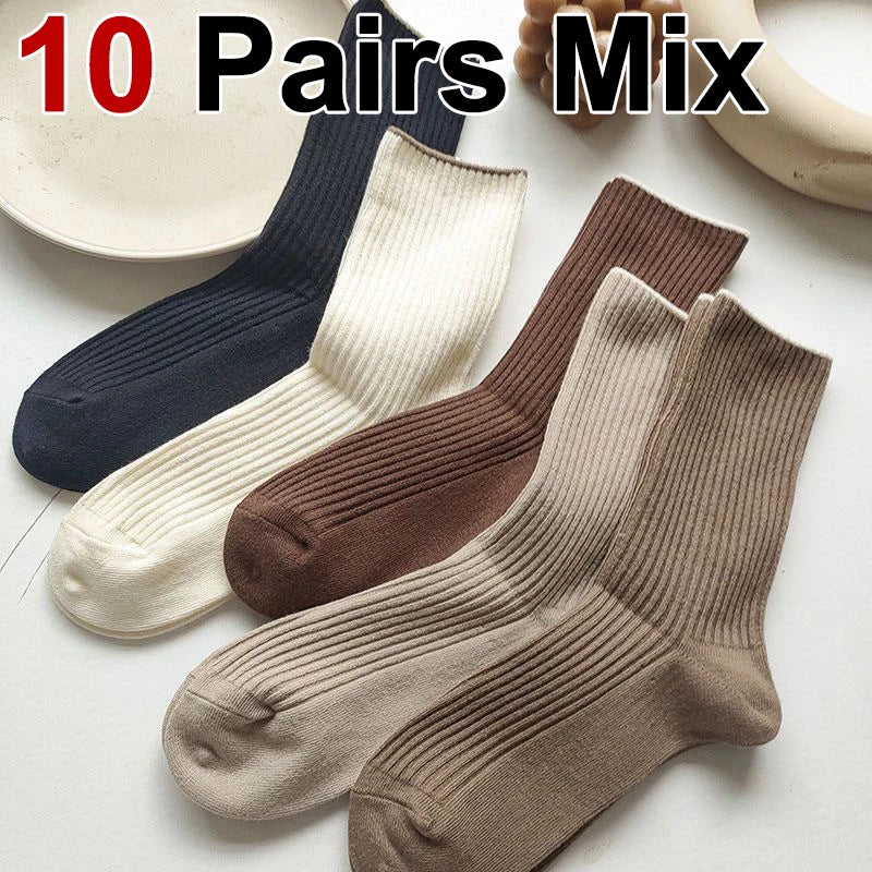 Cotton Blend Mid Length Casual Striped Socks - 9