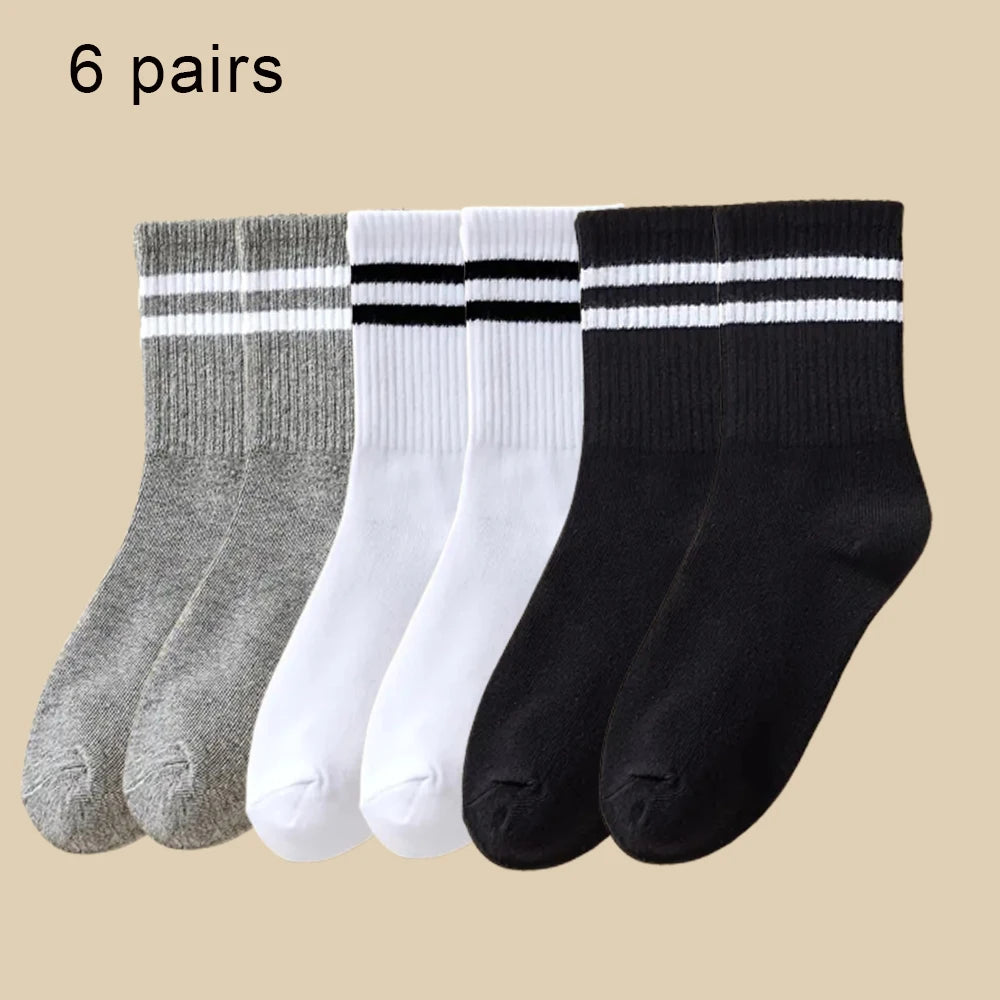 6 Pairs Polyester Spandex Mens Crew Socks - 20