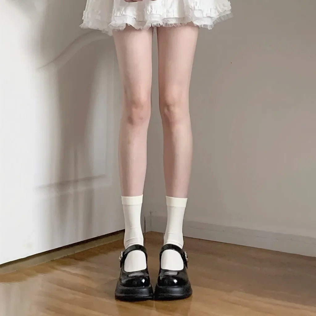 Solid Color Nylon Velvet Womens Knee High Socks