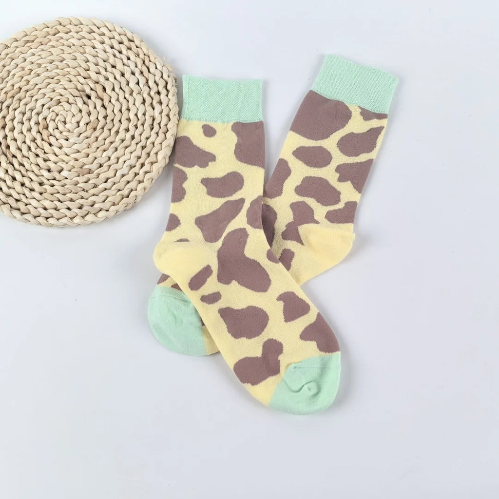 Cotton Blend Giraffe Print Mid Calf Socks