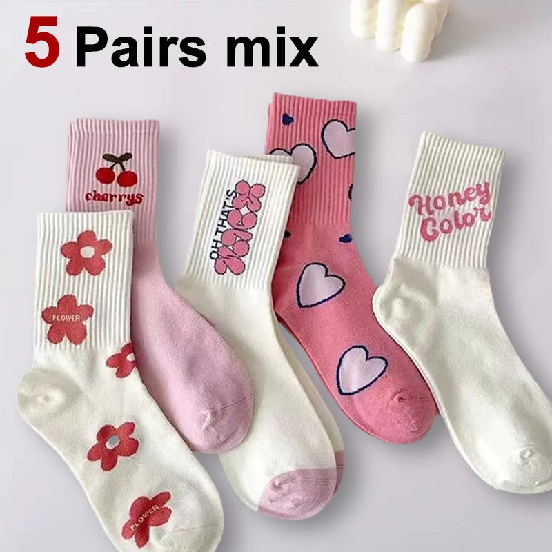 Polyester Elastane Cartoon Printed Mid Tube Casual Socks - 12
