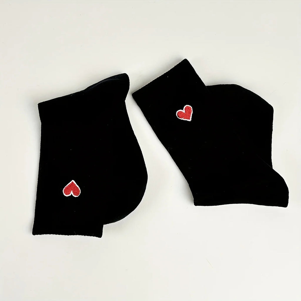 Cotton Blend Embroidered Heart Mid Calf Socks