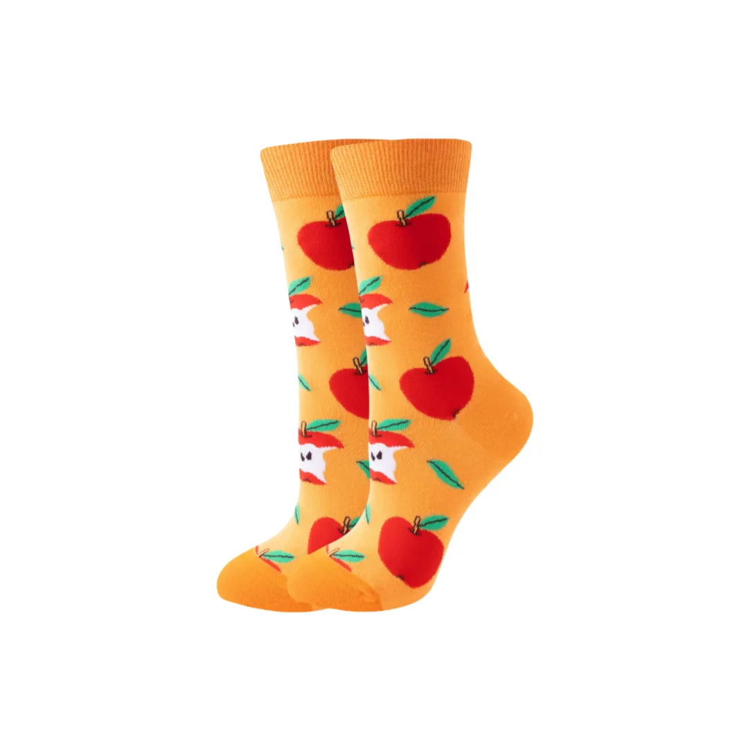 Cotton Blend Apple Print Mid Calf Casual Socks - 7