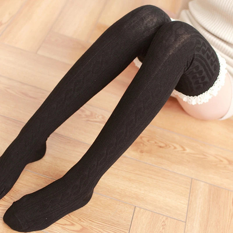 Polyester Elastane Lace Trim Over Knee Lolita Socks