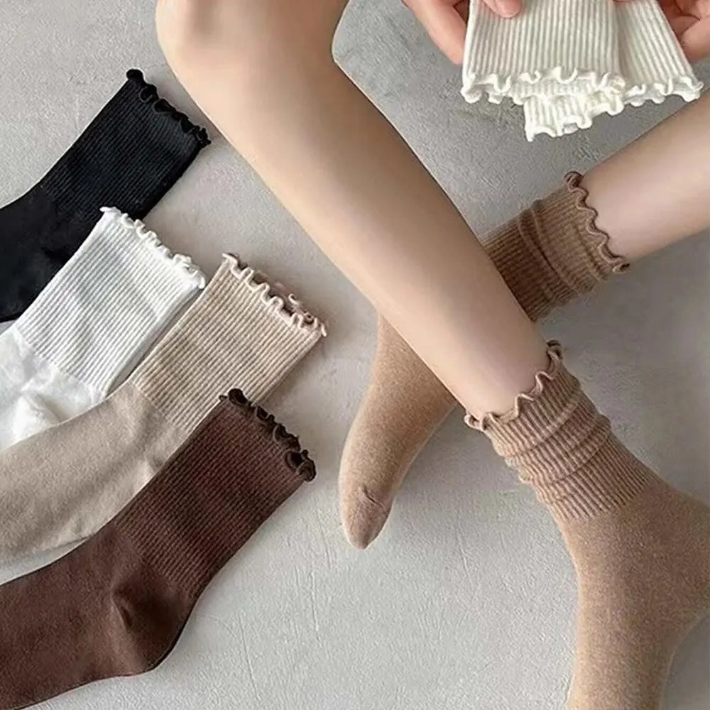 Ruffled Polyester Blend Mid Length Womens Socks 6 Pair Set - 2