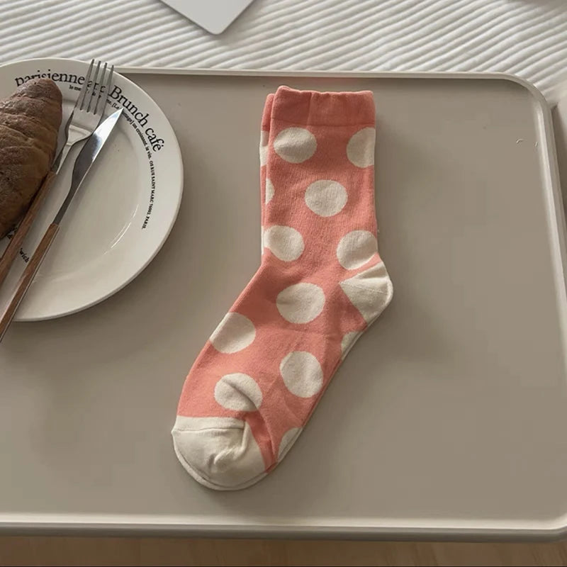 Cotton Polka Dot Mid Tube Casual Socks