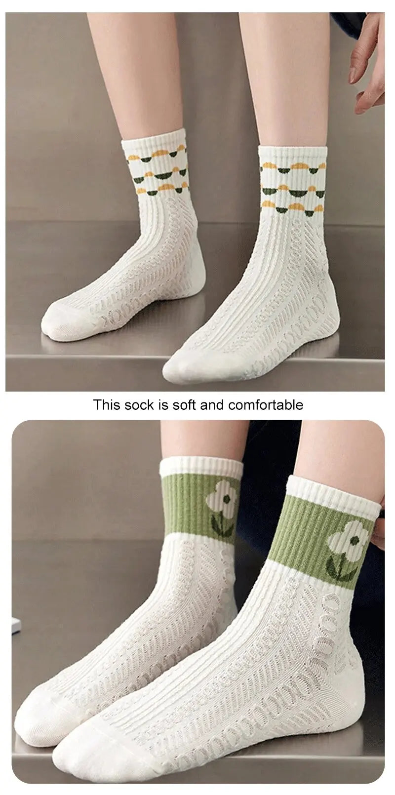 10 Pairs Floral Print Polyester Casual Mid Tube Socks - 10