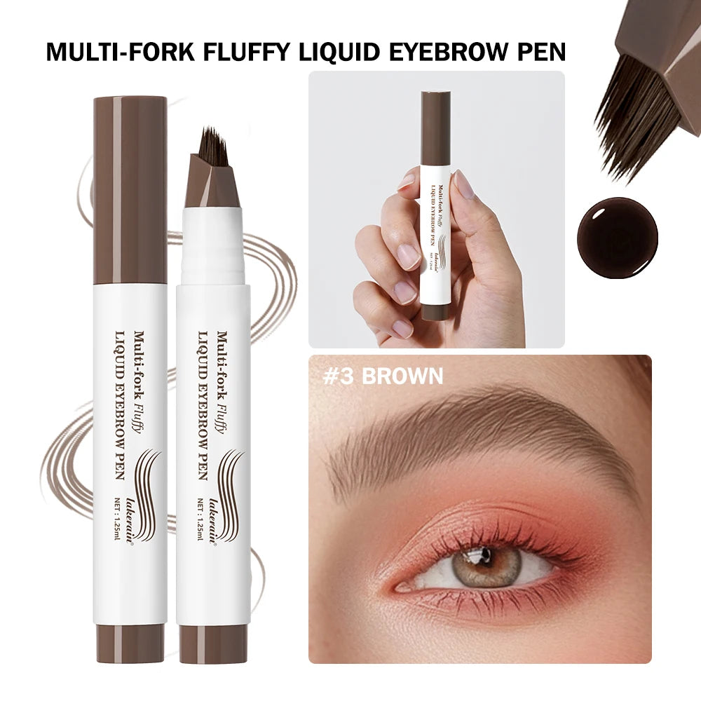 Liquid Eyebrow Pencil Multi Prong Brush Waterproof Makeup Pen