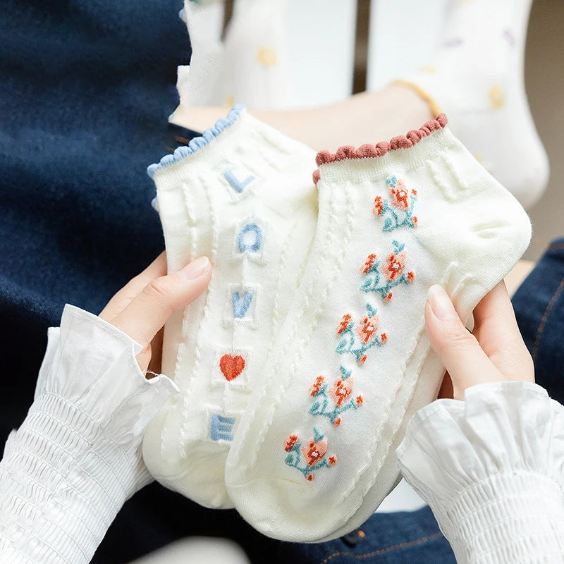 Floral Polyester Elastane Low Cut Socks