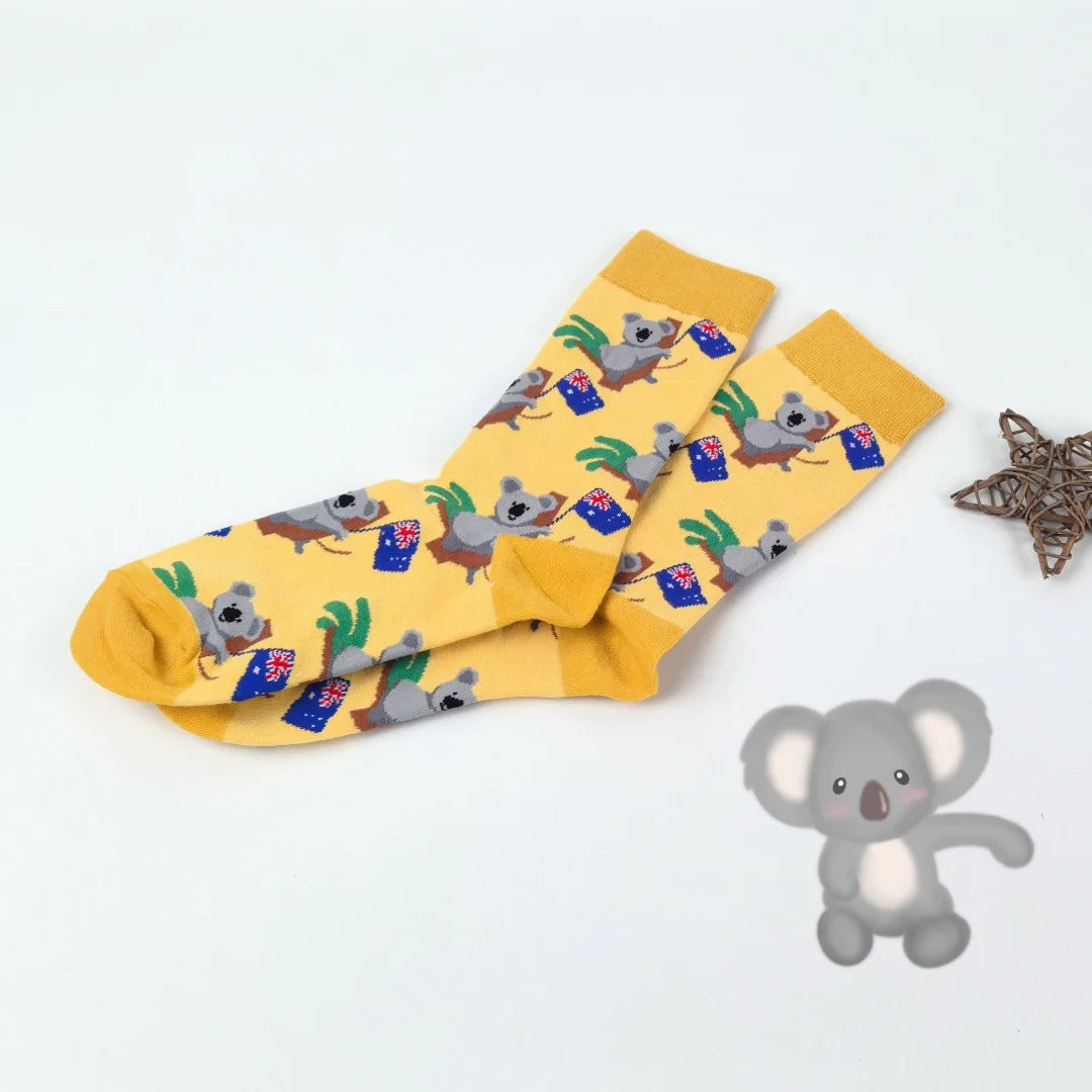 Cotton Blend Koala Pattern Mid Calf Casual Socks - 3