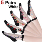 Floral Print Mid Tube Polyester Blend Socks