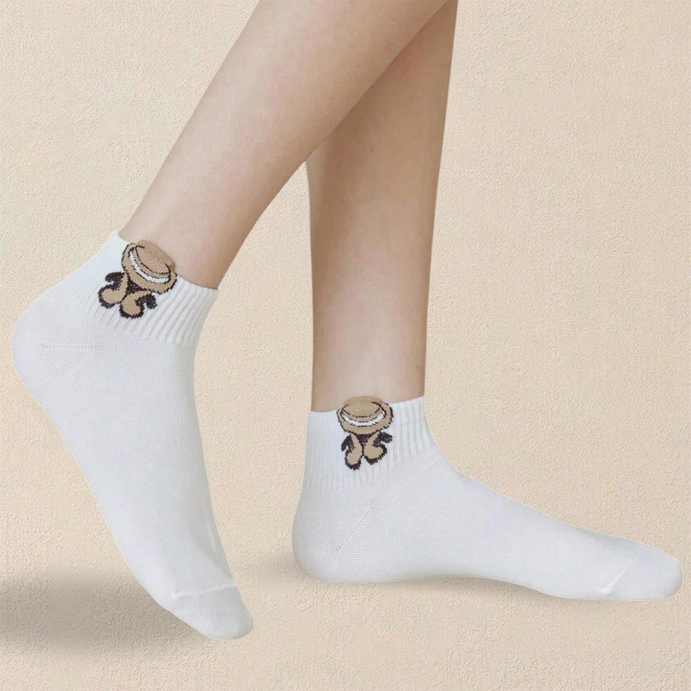Polyester Elastane Teddy Bear Print Casual Ankle Socks for Women - 2