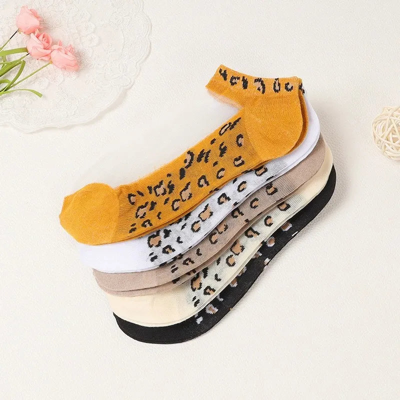 Polyester Elastane Low Cut Leopard Print Casual Socks