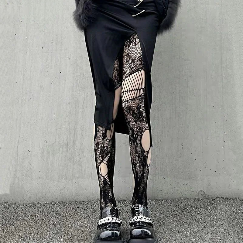 Nylon Mesh Ripped Fishnet Stockings