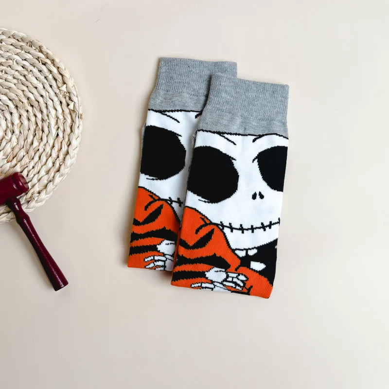 Halloween Skull Print Unisex Knit Mid Calf Socks