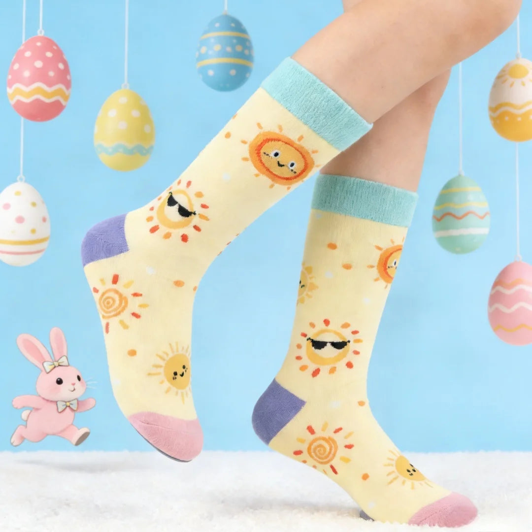 Cotton Blend Cartoon Sun Mid Calf Casual Socks - 1