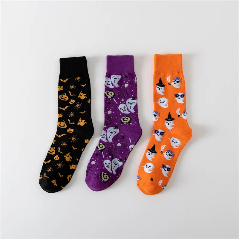 Cotton Blend Halloween Pattern Mid Calf Socks 3 Pair Set