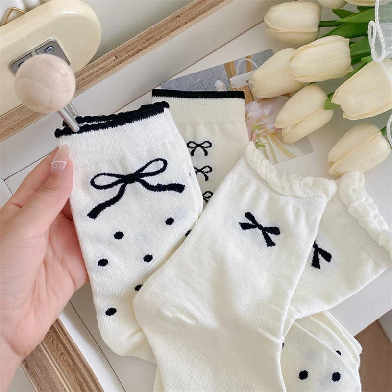 Polyester Elastane Bow Tie Casual Middle Tube Socks