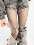 Grey Nylon Spider Pattern Fishnet Tights