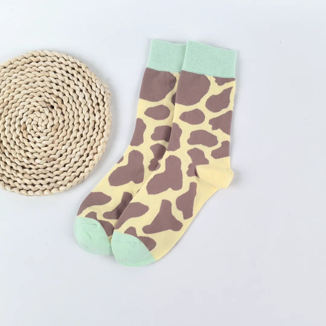 Cotton Blend Giraffe Print Mid Calf Socks - 10