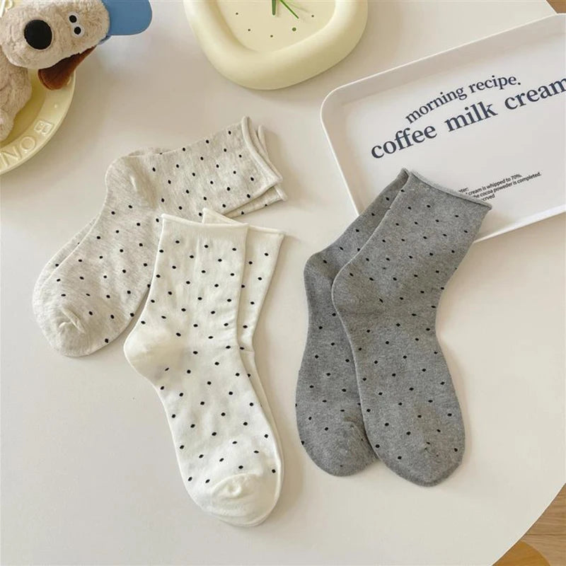Polyester Elastane Polka Dot Mid Tube Casual Socks - 16