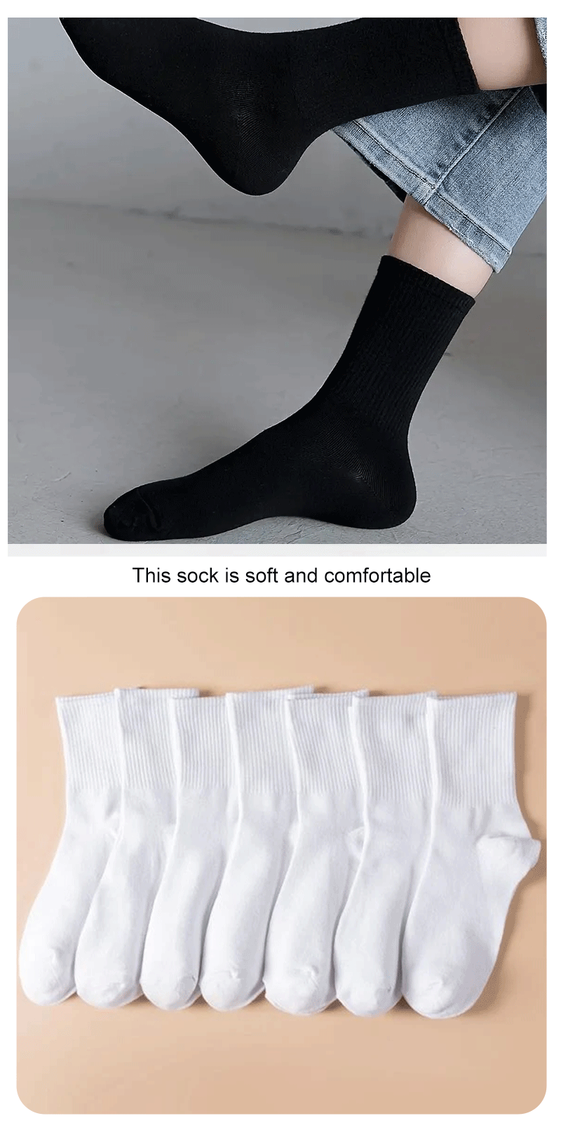 7 Pairs Polyester Elastane Mid Length Casual Crew Socks