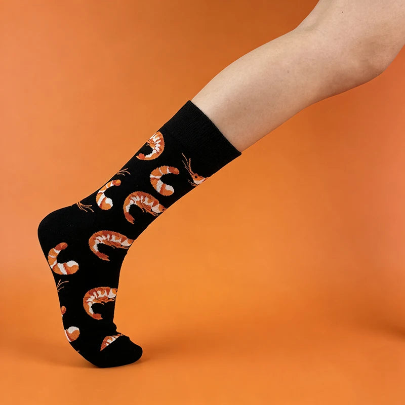 Polyester Elastane Shrimp Print Mid Calf Socks - 2