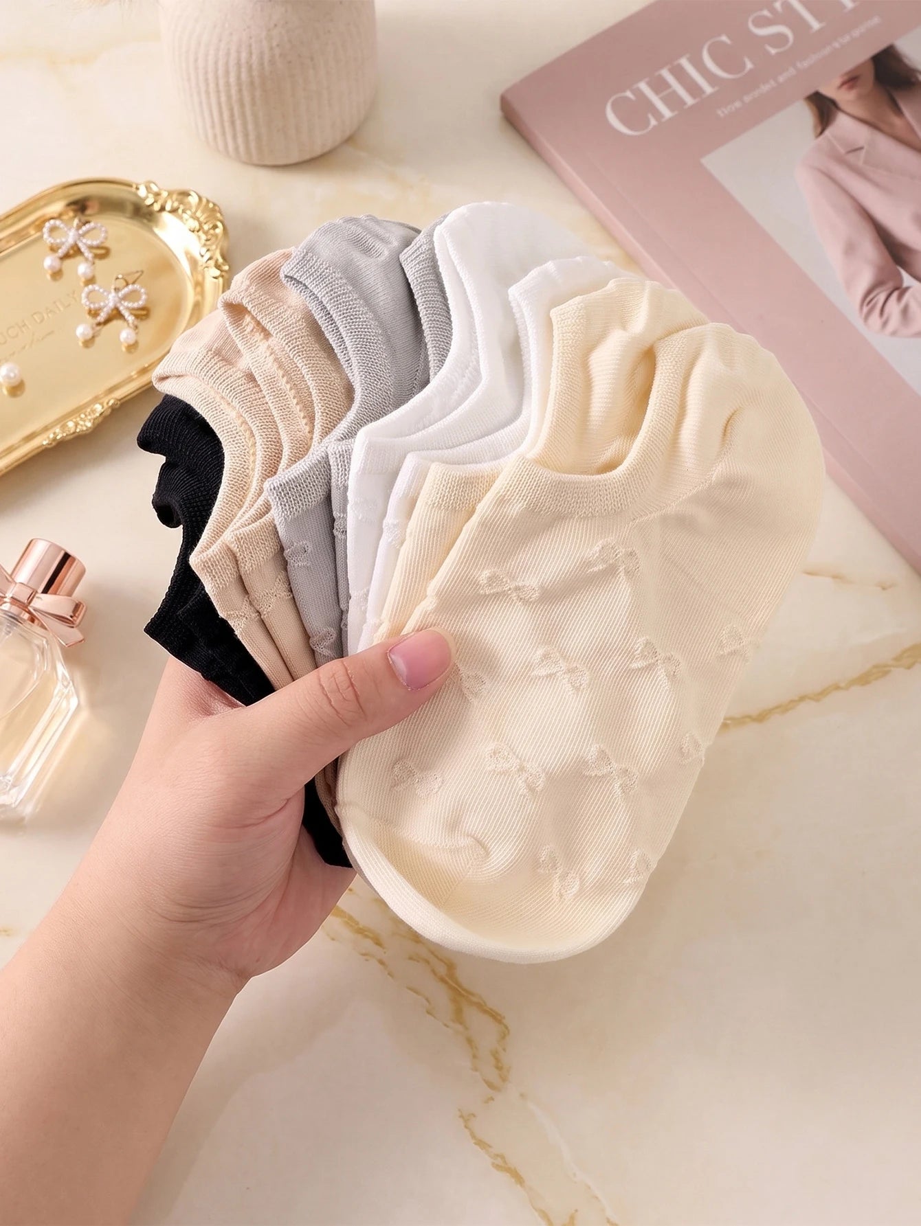 Polyester Elastane Low Cut Ankle Socks For Women 5 Pairs - 1