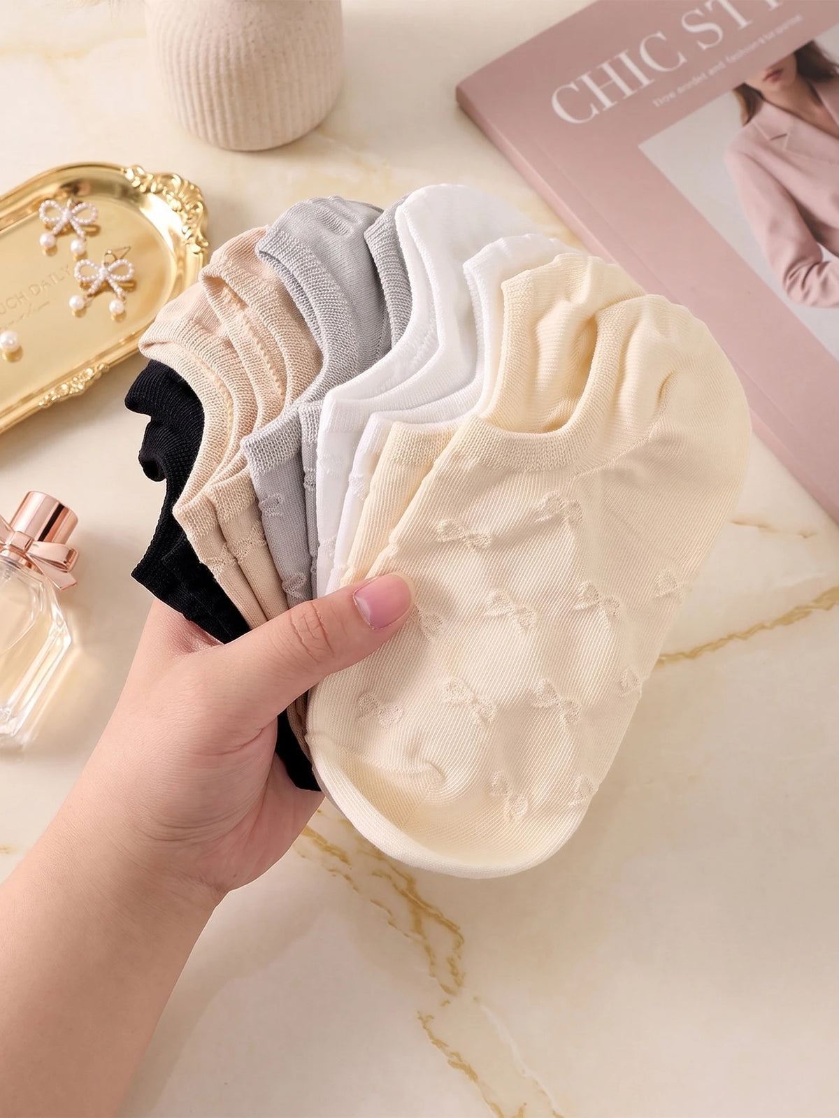Polyester Elastane Low Cut Ankle Socks For Women 5 Pairs