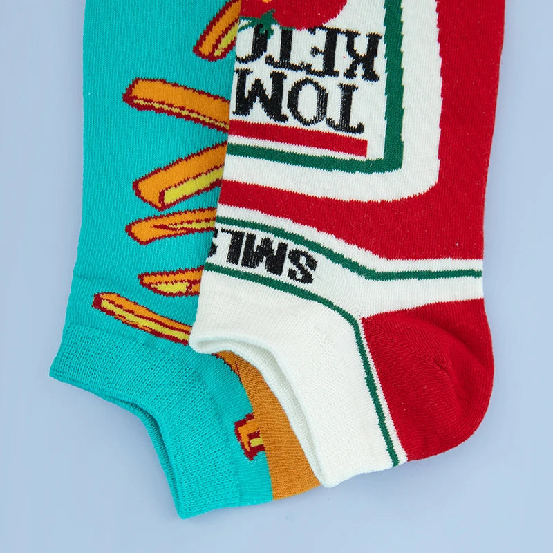 Cotton Blend French Fries And Ketchup Pattern Ankle Socks