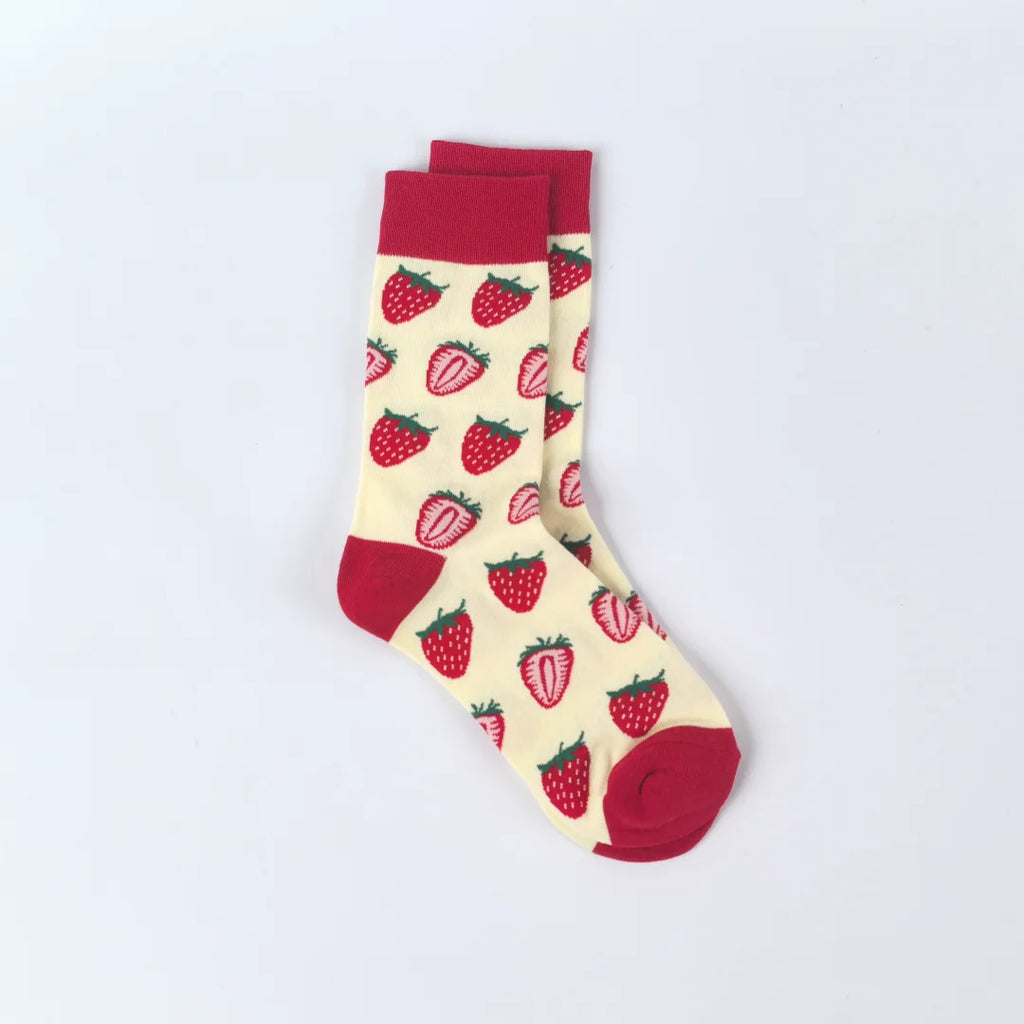 Cotton Blend Strawberry Print Mid Calf Socks