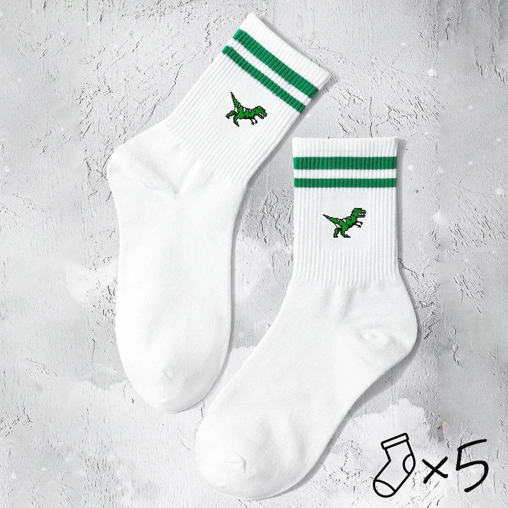 Polyester Elastane Dinosaur Pattern Crew Socks