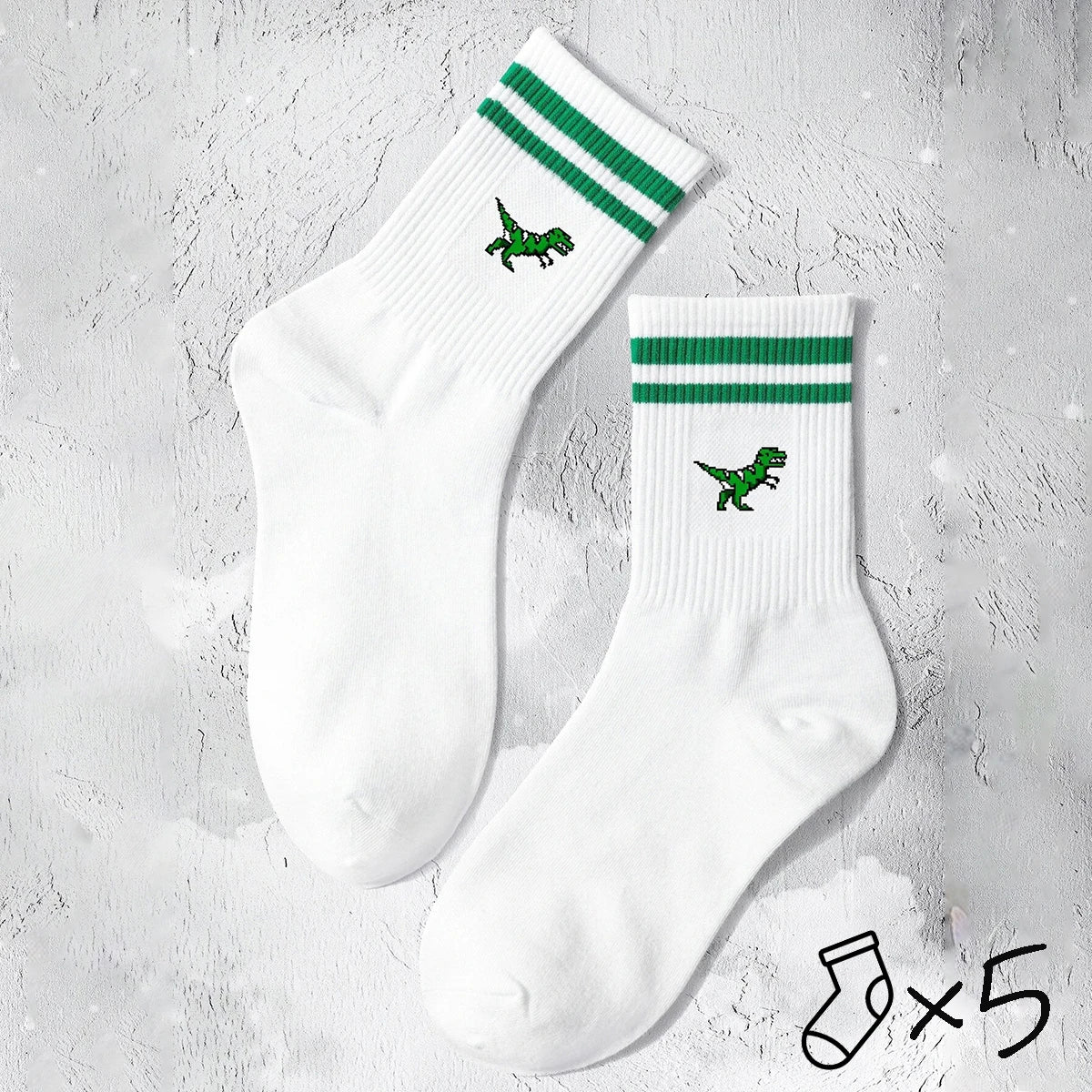 Polyester Elastane Dinosaur Pattern Crew Socks
