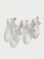 Polyester Blend Floral Print Low Cut Ankle Socks 5 Pack