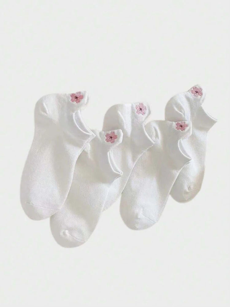 Polyester Blend Floral Print Low Cut Ankle Socks 5 Pack