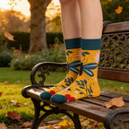 Cotton Blend Dragonfly Pattern Crew Socks