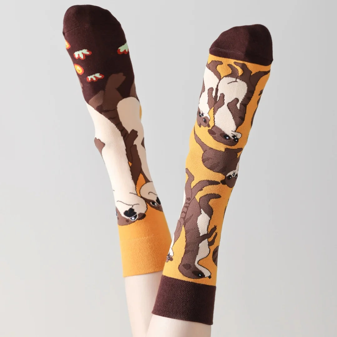 Cotton Blend Mid Calf Weasel Pattern Unisex Casual Socks