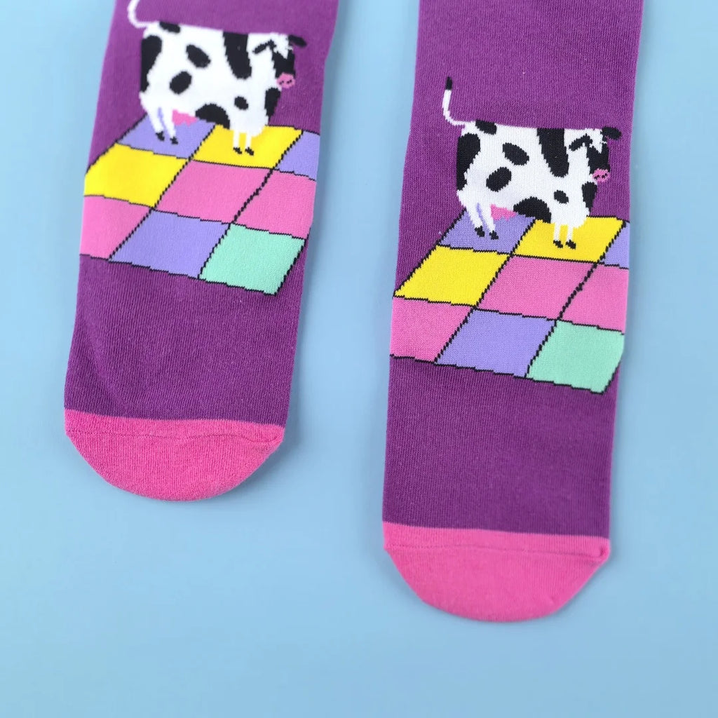 Cotton Blend Cow Pattern Mid Calf Socks