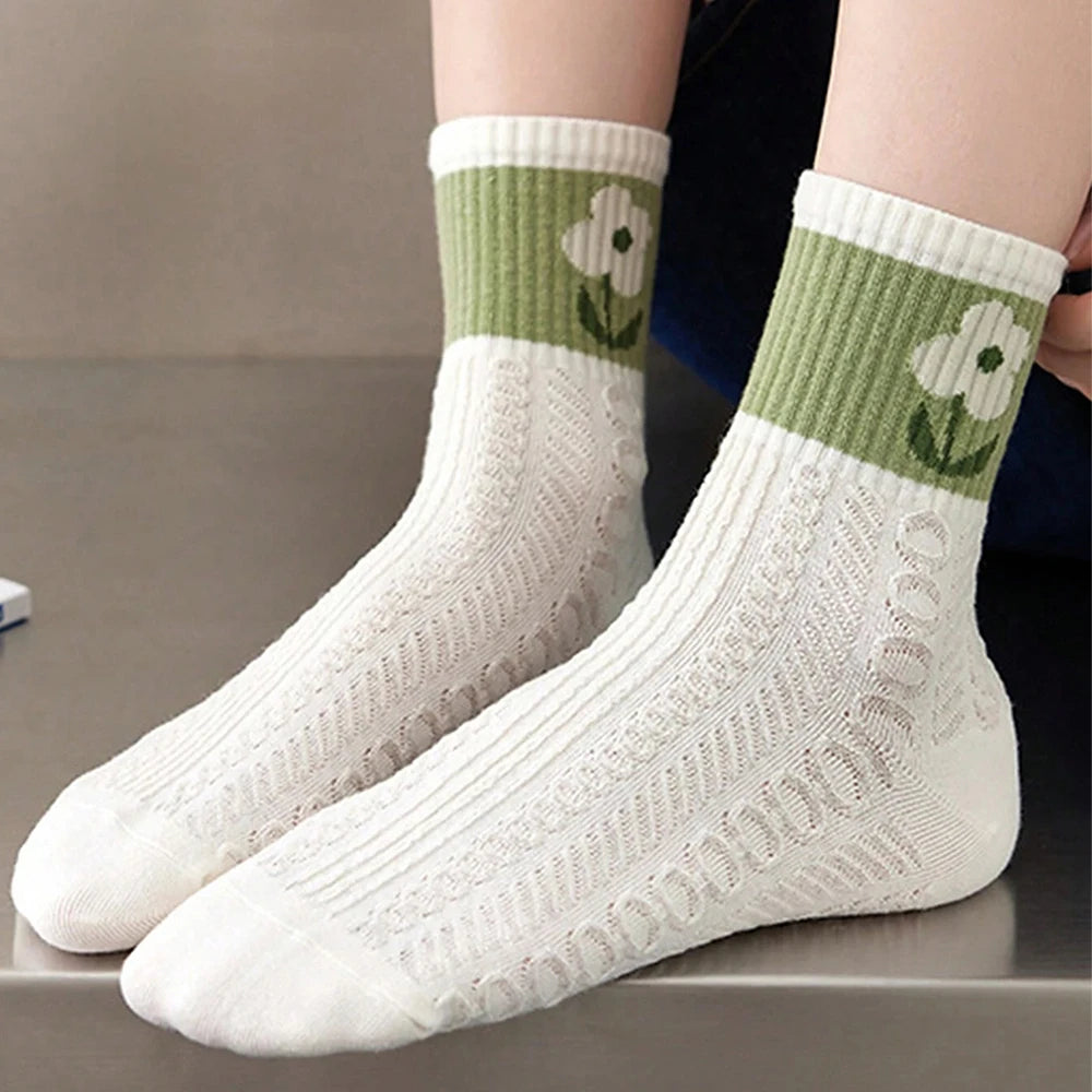 10 Pairs Floral Print Polyester Casual Mid Tube Socks - 5